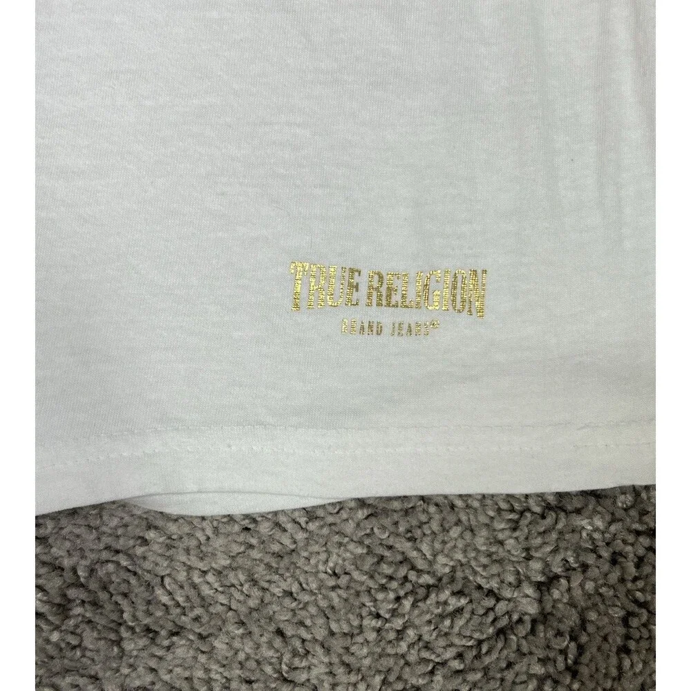 True Religion Shirt Mens XL White Short Sleeve Casual T Shirt Basic Gold Logo